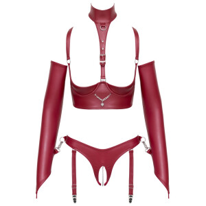 Cottelli BONDAGE Set - Longline-Hebe & Ouvert-String - Wetlook - Dunkelrot