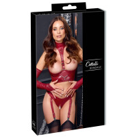 Cottelli BONDAGE Set - Longline-Hebe & Ouvert-String - Wetlook - Dunkelrot