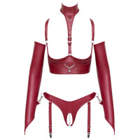 Cottelli BONDAGE Set - Longline-Hebe & Ouvert-String - Wetlook - Dunkelrot