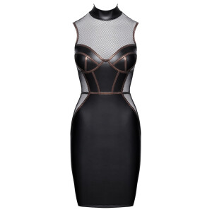 Cottelli PARTY Kleid - Mattlook & Netz - Kupfer-Paspelierungen - Schwarz