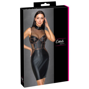 Cottelli PARTY Kleid - Mattlook & Netz - Kupfer-Paspelierungen - Schwarz