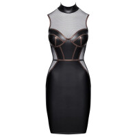 Cottelli PARTY Kleid - Mattlook & Netz - Kupfer-Paspelierungen - Schwarz