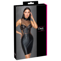 Cottelli PARTY Kleid - Mattlook & Netz - Kupfer-Paspelierungen - Schwarz