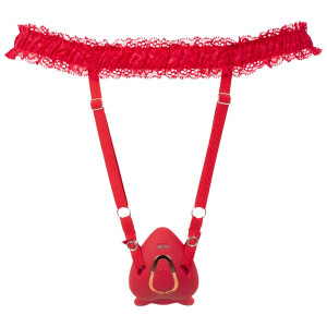 Your Strap-on Collection - Lay-on Set - Auflegevibrator & Spitzen-Strapsgürtel - Rot