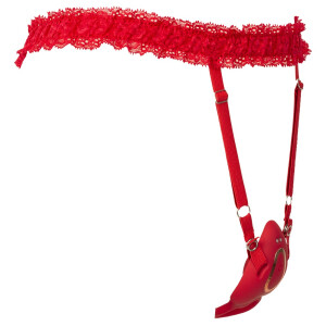 Your Strap-on Collection - Lay-on Set - Auflegevibrator & Spitzen-Strapsgürtel - Rot
