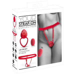 Your Strap-on Collection - Lay-on Set - Auflegevibrator & Spitzen-Strapsgürtel - Rot