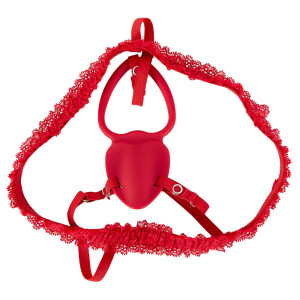 Your Strap-on Collection - Lay-on Set - Auflegevibrator & Spitzen-Strapsgürtel - Rot