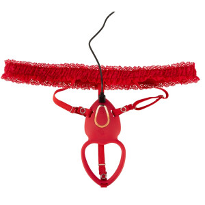 Your Strap-on Collection - Lay-on Set - Auflegevibrator & Spitzen-Strapsgürtel - Rot