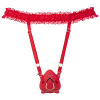 Your Strap-on Collection - Lay-on Set - Auflegevibrator & Spitzen-Strapsgürtel - Rot