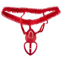 Your Strap-on Collection - Lay-on Set - Auflegevibrator & Spitzen-Strapsgürtel - Rot