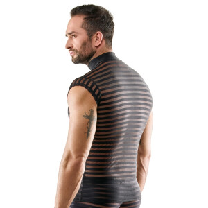 Svenjoyment Transparentes Streifen-Shirt - Schwarz mit Stehkragen & Kurzarm