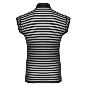 Svenjoyment Transparentes Streifen-Shirt - Schwarz mit Stehkragen & Kurzarm