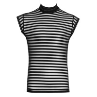 Svenjoyment Transparentes Streifen-Shirt - Schwarz mit Stehkragen & Kurzarm