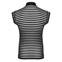 Svenjoyment Transparentes Streifen-Shirt - Schwarz mit Stehkragen & Kurzarm