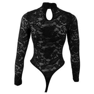 Cottelli LINGERIE Langarm-Spitzenbody - Eleganter Riobody mit Stehkragen - Schwarz