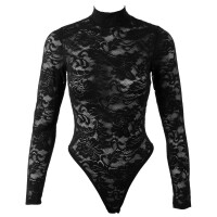 Cottelli LINGERIE Langarm-Spitzenbody - Eleganter Riobody mit Stehkragen - Schwarz