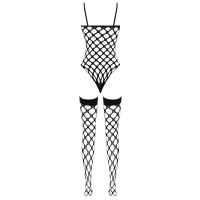 Fantasy by Cottelli Netz-Set - Nahtloser Rio-Stringbody & halterlose Strümpfe