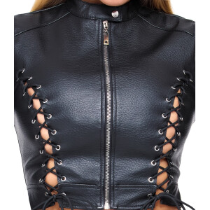 Cottelli PARTY Lederimitat Clubwear-Set - Cropped Jacke & Riostring mit Schnürung (Schwarz)