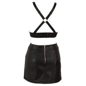 Cottelli PARTY Lederimitat Set - BH-Top & Minirock mit Nieten & Ringen (Schwarz)