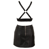 Cottelli PARTY Lederimitat Set - BH-Top & Minirock mit Nieten & Ringen (Schwarz)