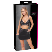 Cottelli PARTY Lederimitat Set - BH-Top & Minirock mit Nieten & Ringen (Schwarz)