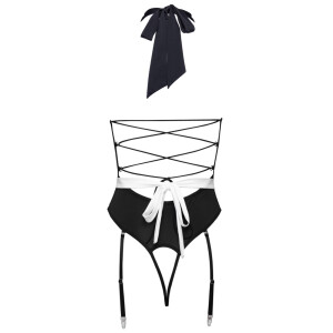 Cottelli COSTUMES Servier-Set - Strapsbody Ouvert mit Netz & Schürze (Schwarz/Weiß)
