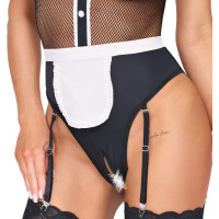 Cottelli COSTUMES Servier-Set - Strapsbody Ouvert mit Netz & Schürze (Schwarz/Weiß)