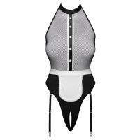 Cottelli COSTUMES Servier-Set - Strapsbody Ouvert mit Netz & Schürze (Schwarz/Weiß)