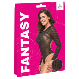 Fantasy by Cottelli Transparentes Langarm-Riobody - Streifen-Look mit Glitzer (Schwarz/Silber)