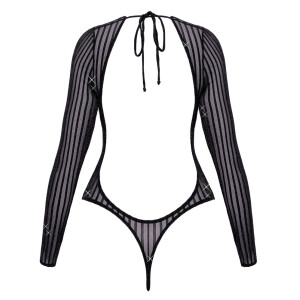 Fantasy by Cottelli Transparentes Langarm-Riobody - Streifen-Look mit Glitzer (Schwarz/Silber)