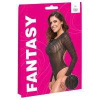 Fantasy by Cottelli Transparentes Langarm-Riobody - Streifen-Look mit Glitzer (Schwarz/Silber)