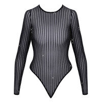 Fantasy by Cottelli Transparentes Langarm-Riobody - Streifen-Look mit Glitzer (Schwarz/Silber)