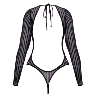 Fantasy by Cottelli Transparentes Langarm-Riobody - Streifen-Look mit Glitzer (Schwarz/Silber)