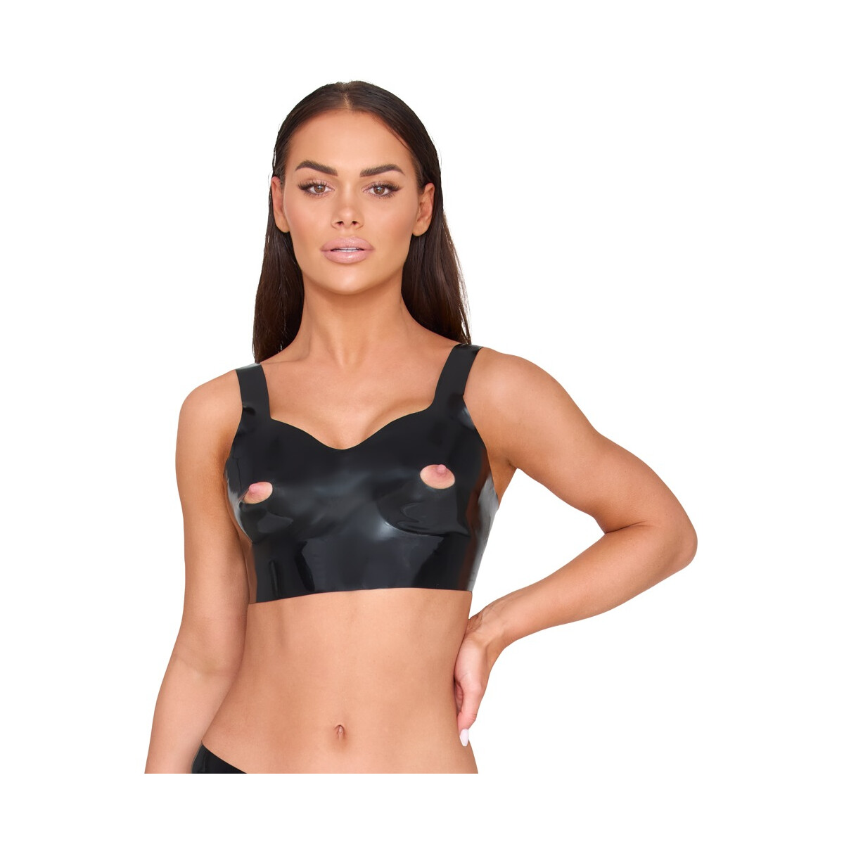LATE X Nippelfreies Latex BH-Top mit Cut-outs (Schwarz)
