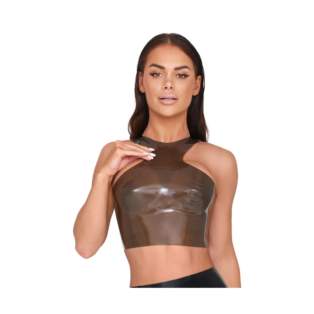 LATE X High Neck Latex-Top | Smoke Transparent