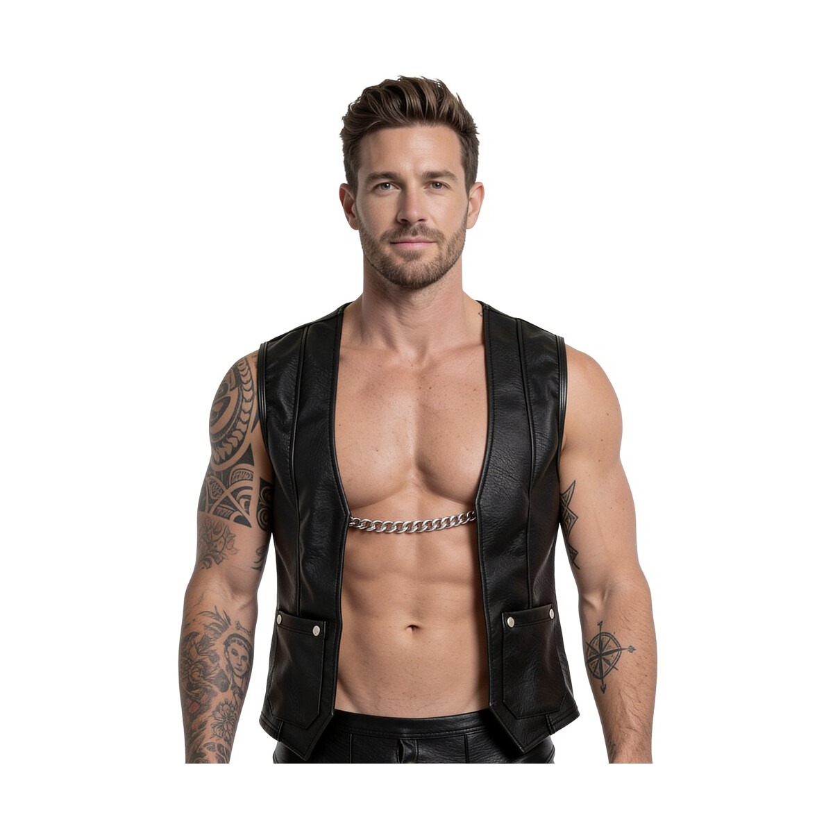 Svenjoyment Herren Weste im Biker-Style | Schwarz