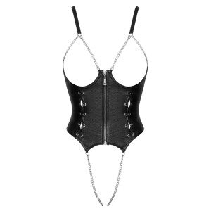 Cottelli LINGERIE Busenfreier Body Ouvert aus Lederimitat mit Ketten (Schwarz)