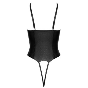 Cottelli LINGERIE Busenfreier Body Ouvert aus Lederimitat mit Ketten (Schwarz)