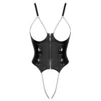 Cottelli LINGERIE Busenfreier Body Ouvert aus Lederimitat mit Ketten (Schwarz)