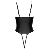 Cottelli LINGERIE Busenfreier Body Ouvert aus Lederimitat mit Ketten (Schwarz)