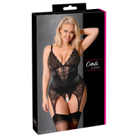 Strapshemd & Ouvert-String Set aus Satin und Spitze - Cottelli CURVES - Schwarz