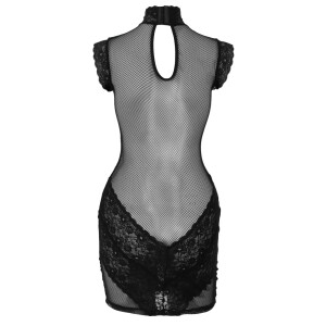 Cottelli PARTY Netz-Minikleid mit Blütenspitze & Stehkragen - Schwarz