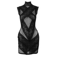 Cottelli PARTY Netz-Minikleid mit Blütenspitze & Stehkragen - Schwarz