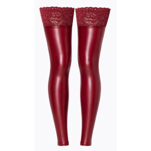Noir Overknees ohne Fuß im Powerwetlook mit Spitzen-Abschluss (Burgunderrot)