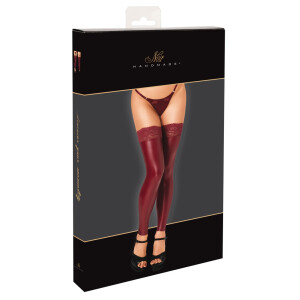 Noir Overknees ohne Fuß im Powerwetlook mit Spitzen-Abschluss (Burgunderrot)