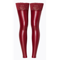 Noir Overknees ohne Fuß im Powerwetlook mit Spitzen-Abschluss (Burgunderrot)