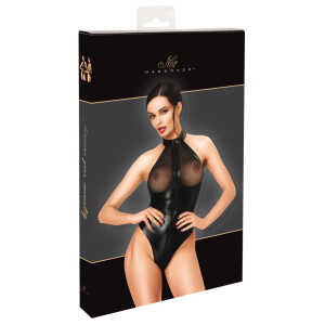 Noir Powerwetlook Neckholder-Stringbody mit Glitzer-Cups (Schwarz)
