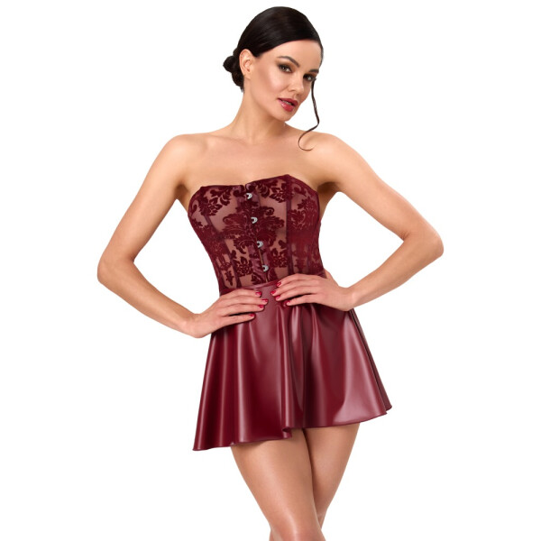 Noir Corsagen-Minikleid mit Powernet & Wetlook | Burgunderrot