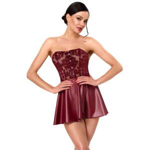Noir Corsagen-Minikleid mit Powernet & Wetlook | Burgunderrot