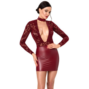 Noir Minikleid mit Powernet & Choker | Burgunderrot